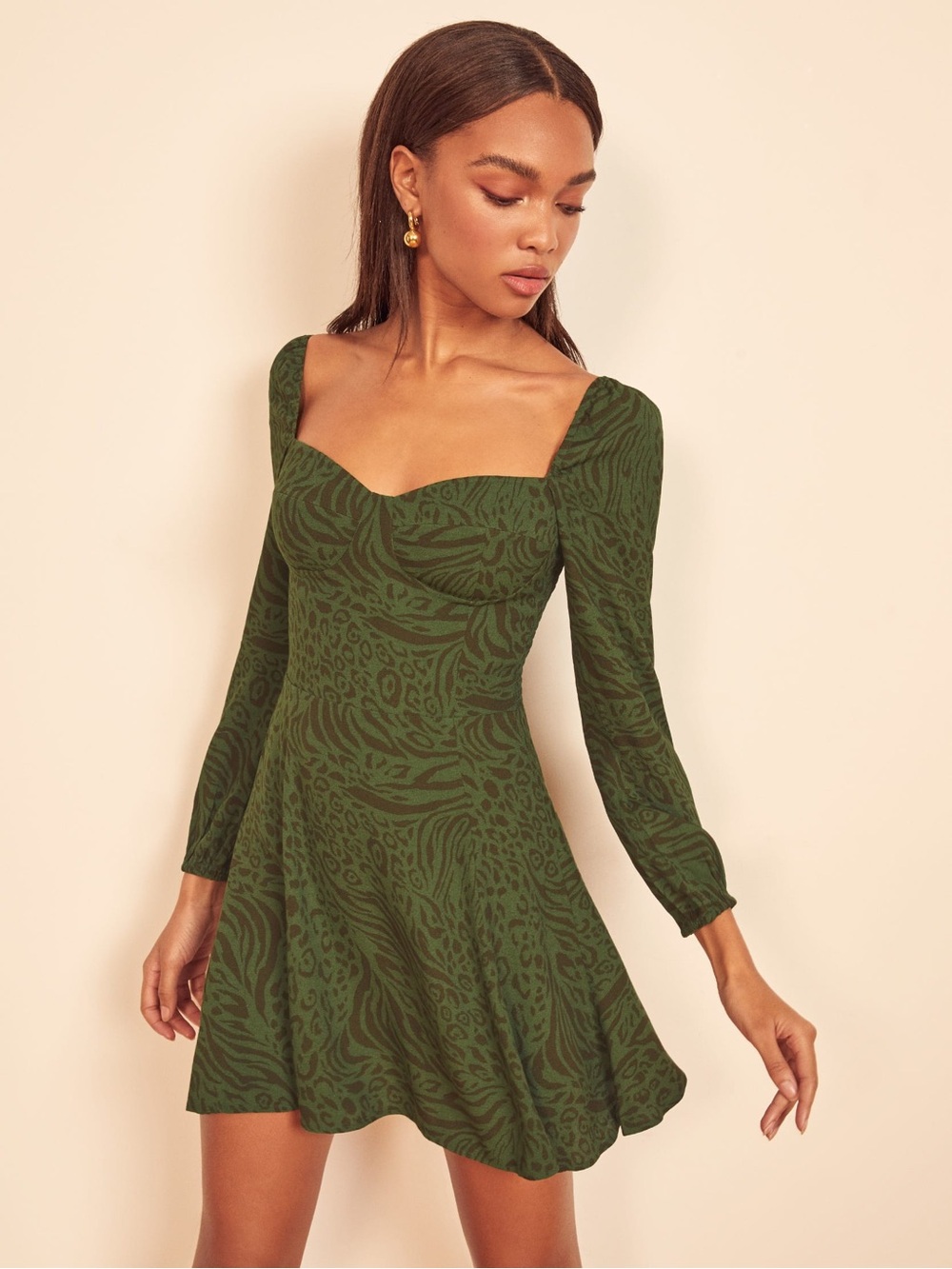Reformation Mochi Mini Dress Jungle Green Animal Print Sz 0 MSRP $218 Rare